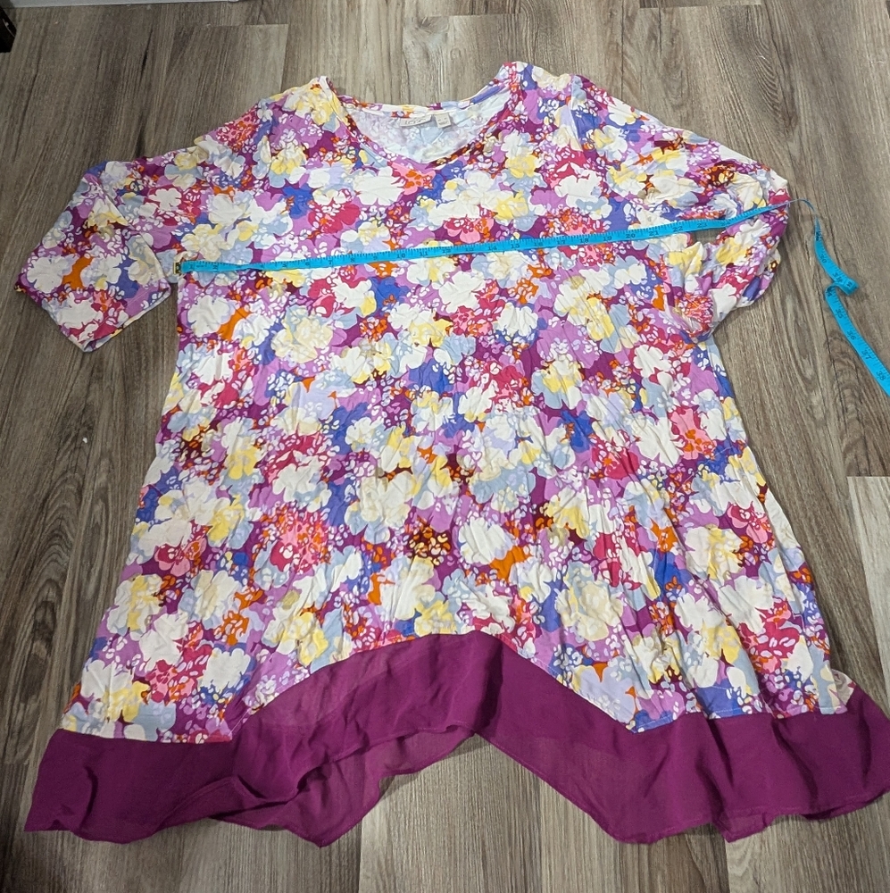 LOGO By Lori Goldstein, XL, Floral Long Sleeve Tunic Top, Bright, Style Kennedy‎